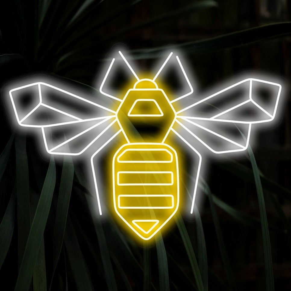 "Geometric Bee Neon Sign" - Bruisend modern design, perfect voor hedendaagse ruimtes en kunststudio's, waarbij de artistieke aantrekkingskracht van geometrische patronen en de natuur wordt vastgelegd.
