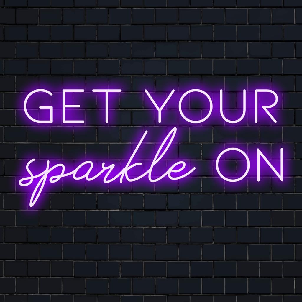 Op maat gemaakt LED-neonbord met de tekst Get Your Sparkle On, perfect voor neonkunst aan de muur en stijlvolle woningdecoratie.