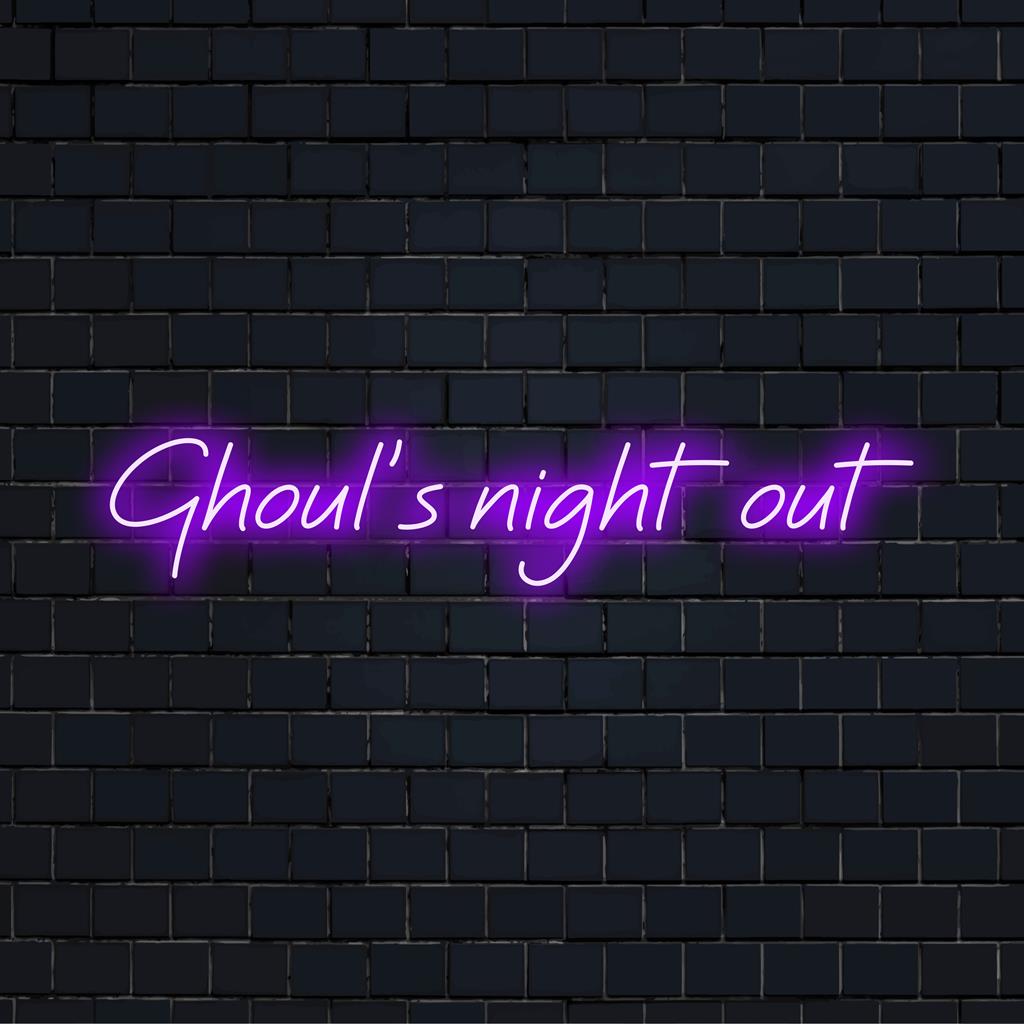 LED-neonbord met 'Ghoul's Night Out' in felle kleuren, perfect voor een unieke neondecoratie en Halloween-sfeer.