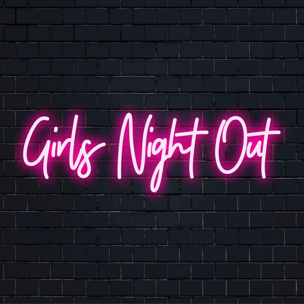 Levendig, op maat gemaakt LED-neonbord met een speelse tekst met de tekst Girls Night Out in gloeiende tinten, perfect voor elke leuke bijeenkomst.