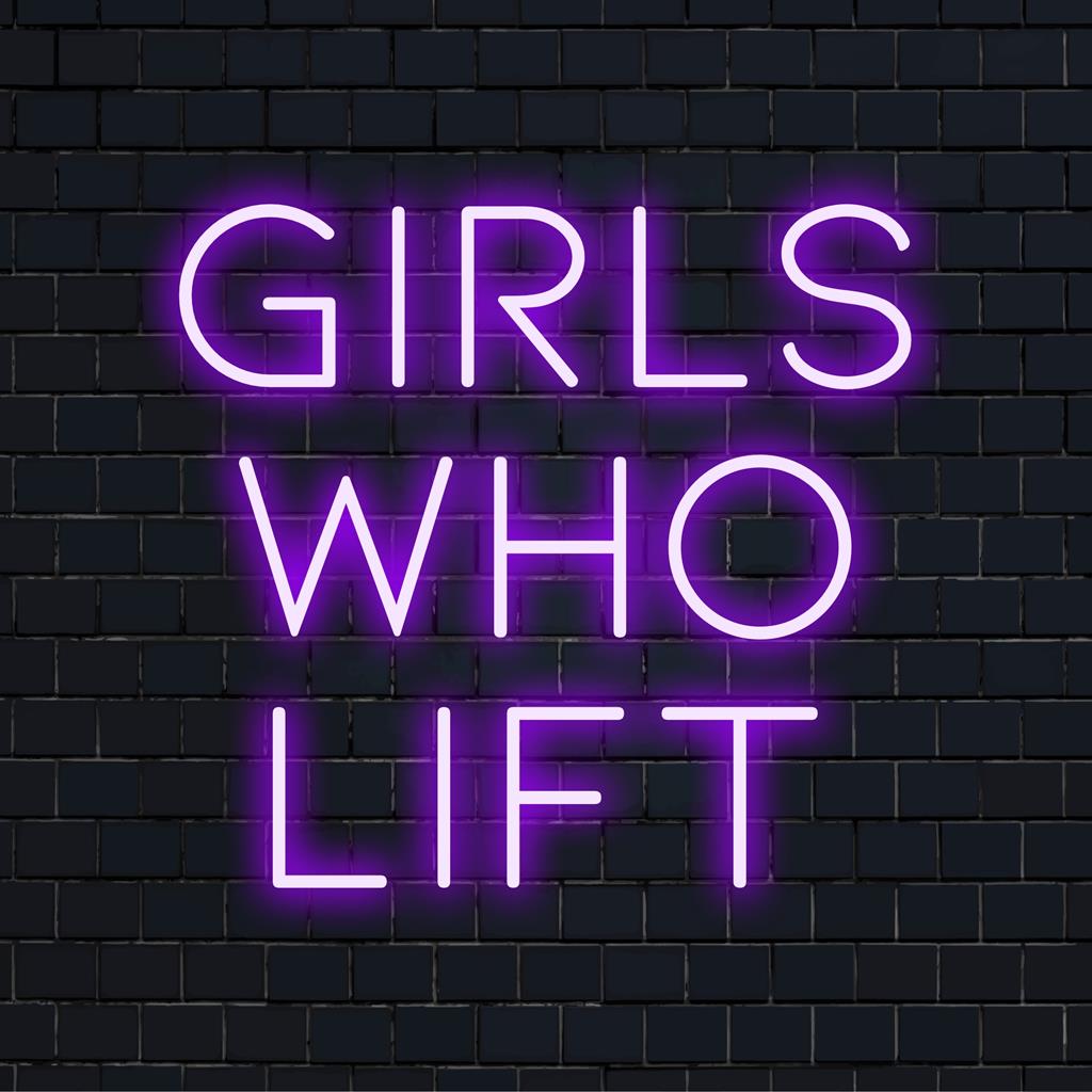 LED-neonreclame met de tekst Girls Who Lift in opvallende letters, ideaal voor het versterken van de inrichting van de sportschool of het inspireren van ruimtes in huis.