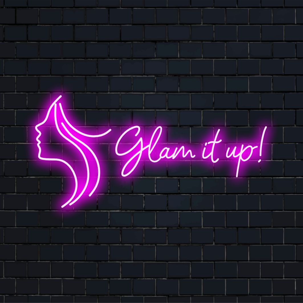Aangepast LED-neonbord van Glam It Up; een opvallende mix van gepersonaliseerde neonverlichting, perfect voor een chique inrichting.
