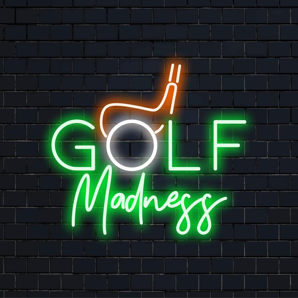 Levendig Golf Madness LED-neonbord, perfect voor sportliefhebbers die hun speelkamer willen accentueren met op maat gemaakte neonverlichting.