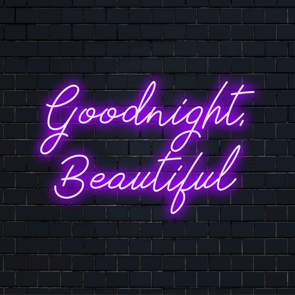 Op maat gemaakt LED-neonbord in warme tinten met de tekst 'Goodnight, Beautiful', perfect voor een gezellige sfeer en betoverende lichtdecoratie.