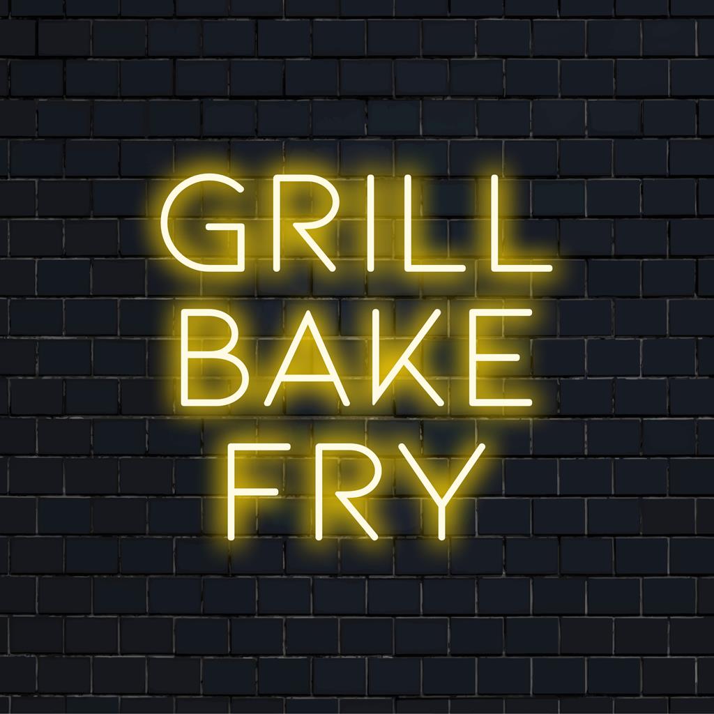 LED-neonreclame voor culinaire liefhebbers, perfecte keukendecoratie; geïnspireerd op kookbenodigdheden - grillen, bakken, frituren. Ideale neonverlichting.