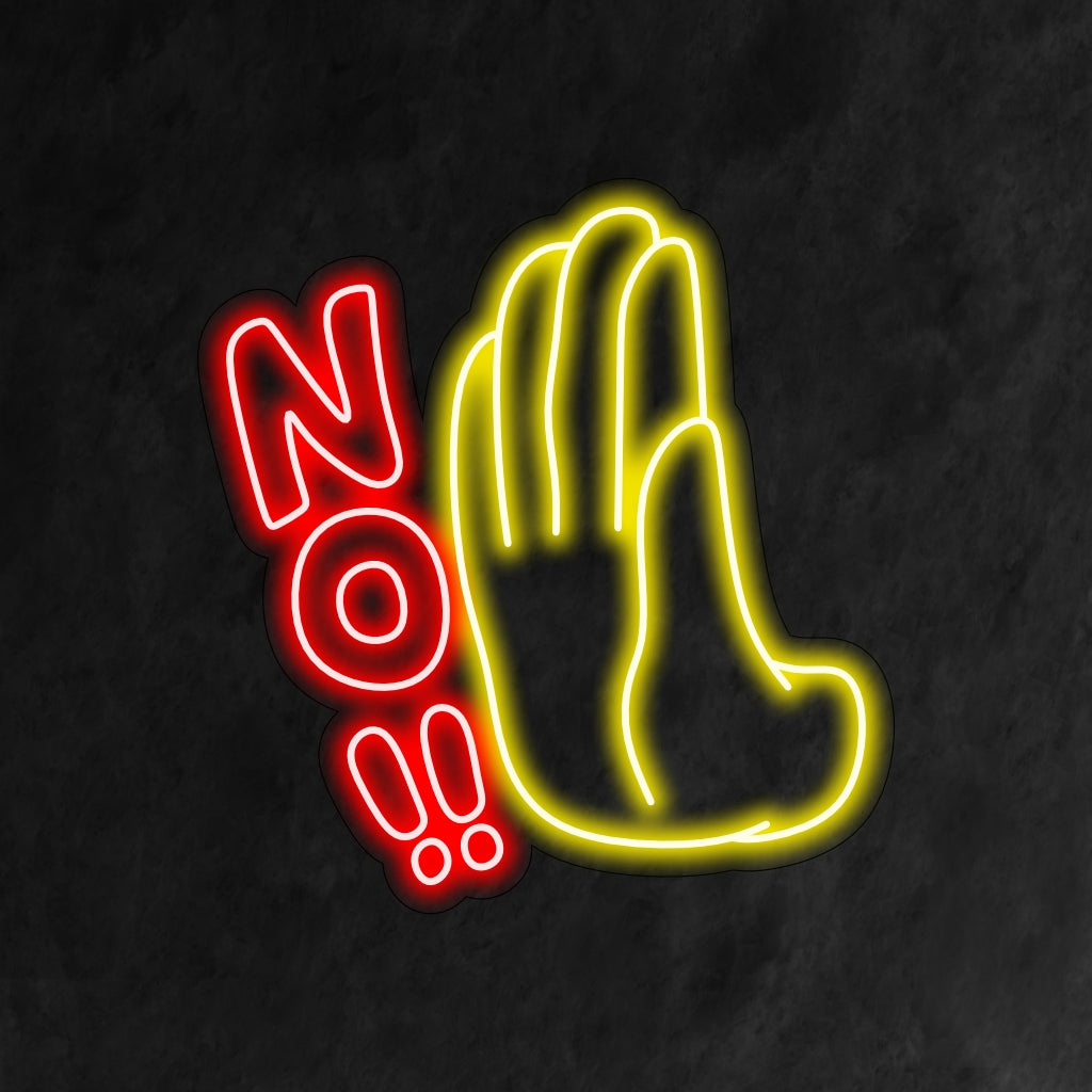 "Hand and No Neon Sign" - Geeft een duidelijke en directe boodschap af, ideaal voor ruimtes waar het aangeven van beperkingen of grenzen essentieel is, zoals openbare ruimtes of werkplekken.