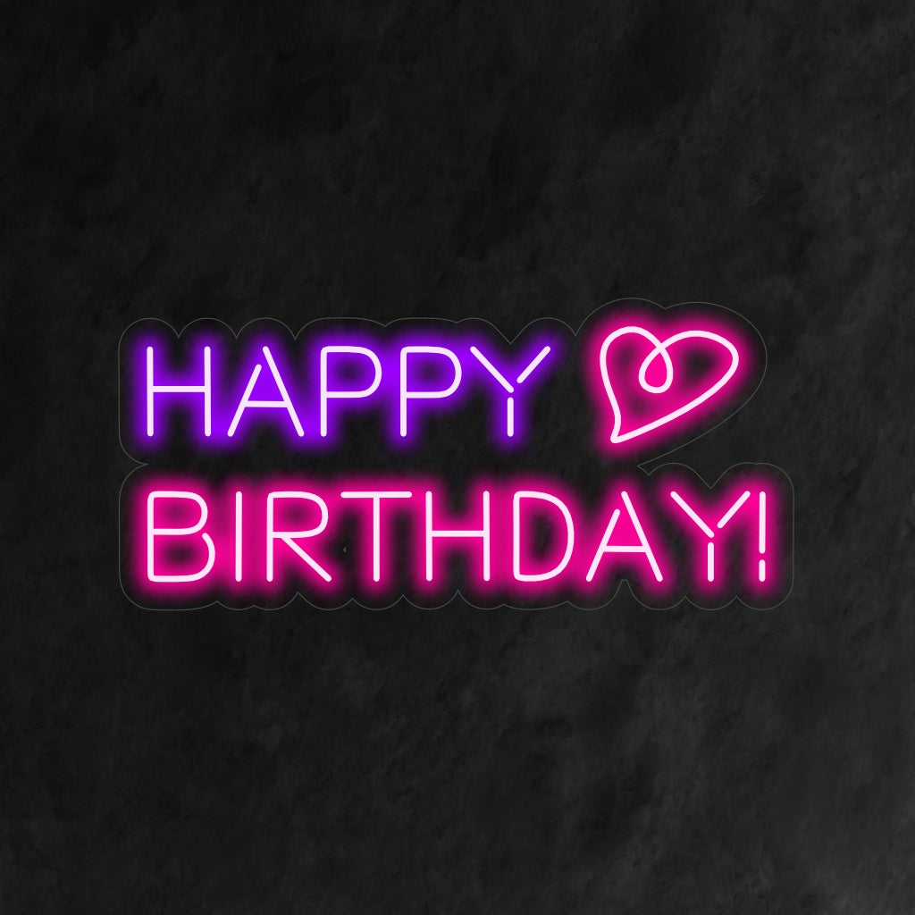 "Happy Birthday and Heart Neon Sign" is een oprechte en feestelijke toevoeging aan uw feestelijke interieur. Een neonlicht dat de beste wensen voor verjaardagen overbrengt.