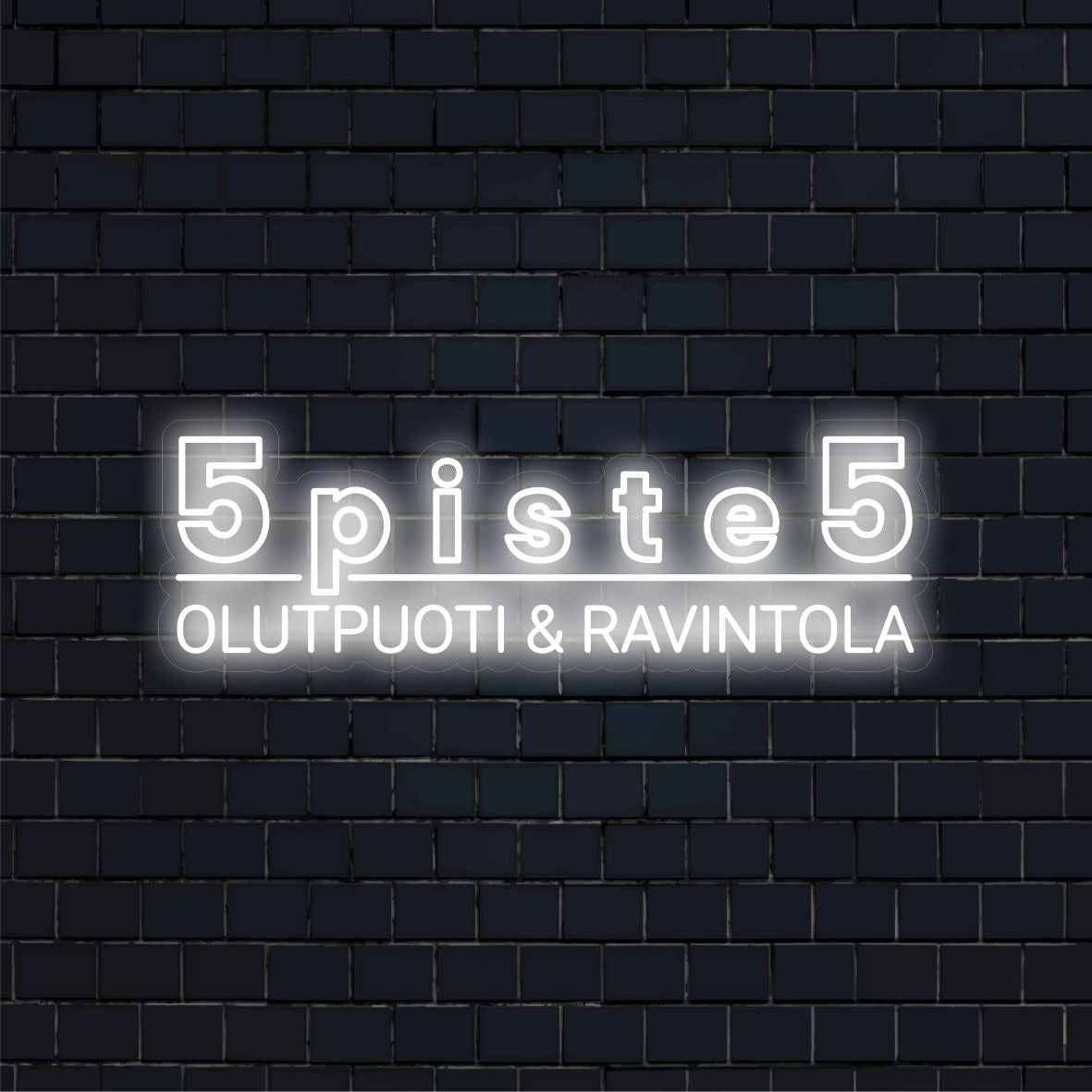 Räätälöidyt neonskyltit 75 × 28 cm – “5piste5” (sininen & valkoinen)