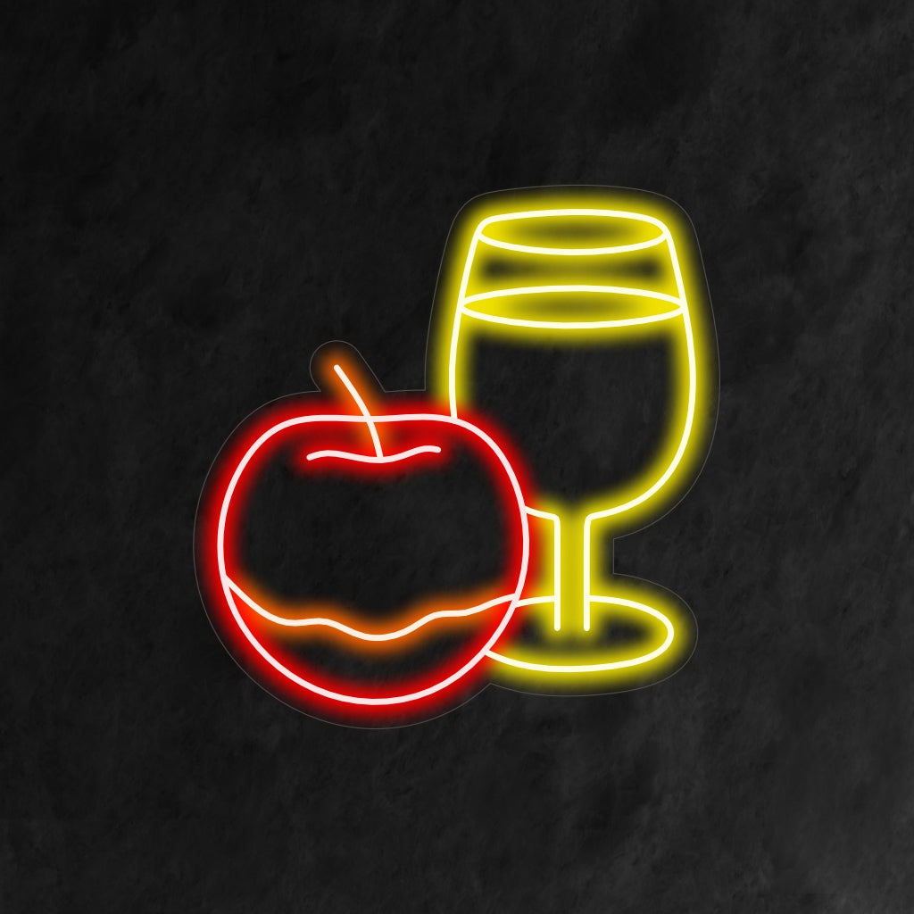 "Healthy Drink And Apple Neon Sign" - Promoot een gezondheidsbewuste uitstraling, perfect voor sapbars, fitnessstudio's of elke ruimte die een gezonde en evenwichtige levensstijl bevordert.