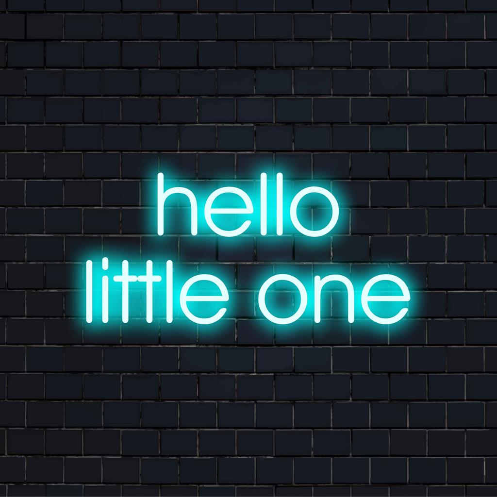 Op maat gemaakt LED-neonbord met de tekst Hello Little One met een zacht, uitnodigend licht; perfecte neondecoratie voor babykamers of kinderkamers.
