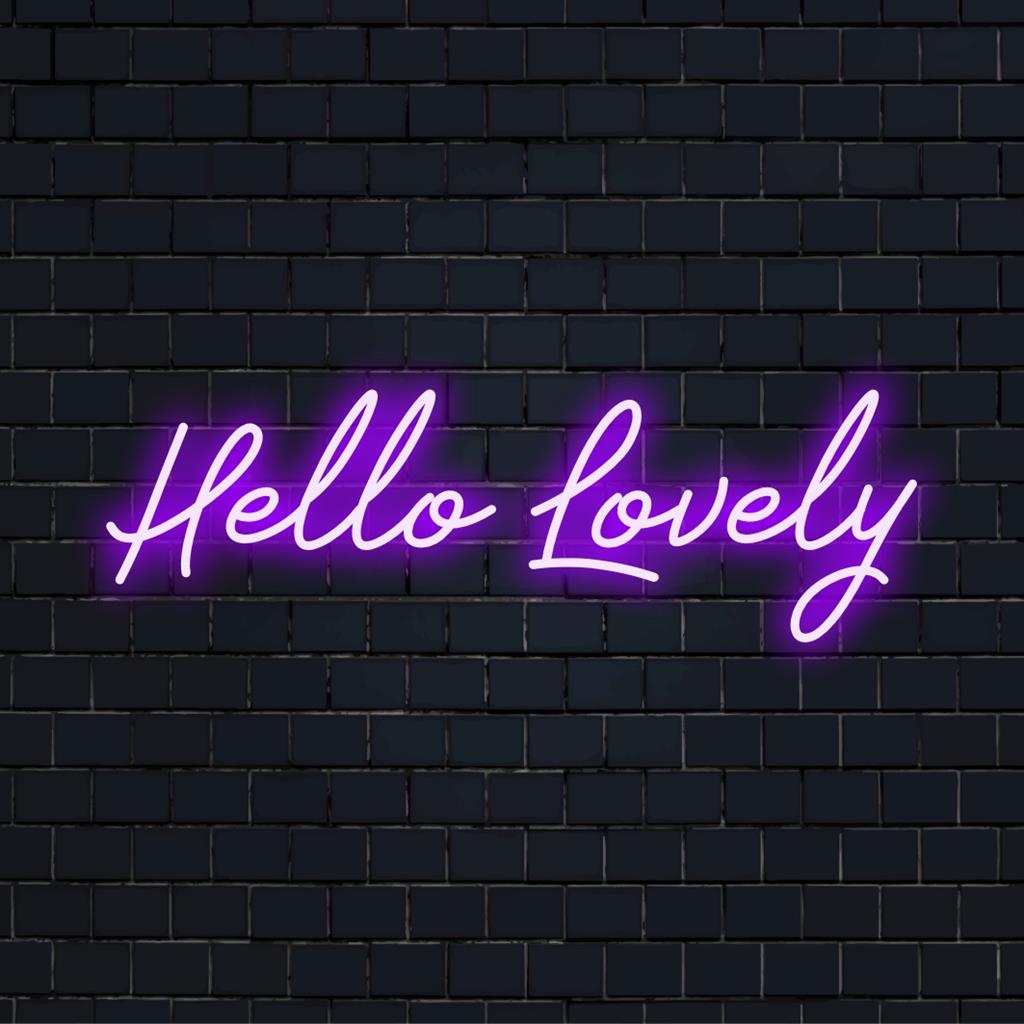 Chique en uitnodigend LED-neonbord met Hello Lovely, perfect voor een gepersonaliseerde decoratie, neonmuurkunst of een op maat gemaakte neonreclame.