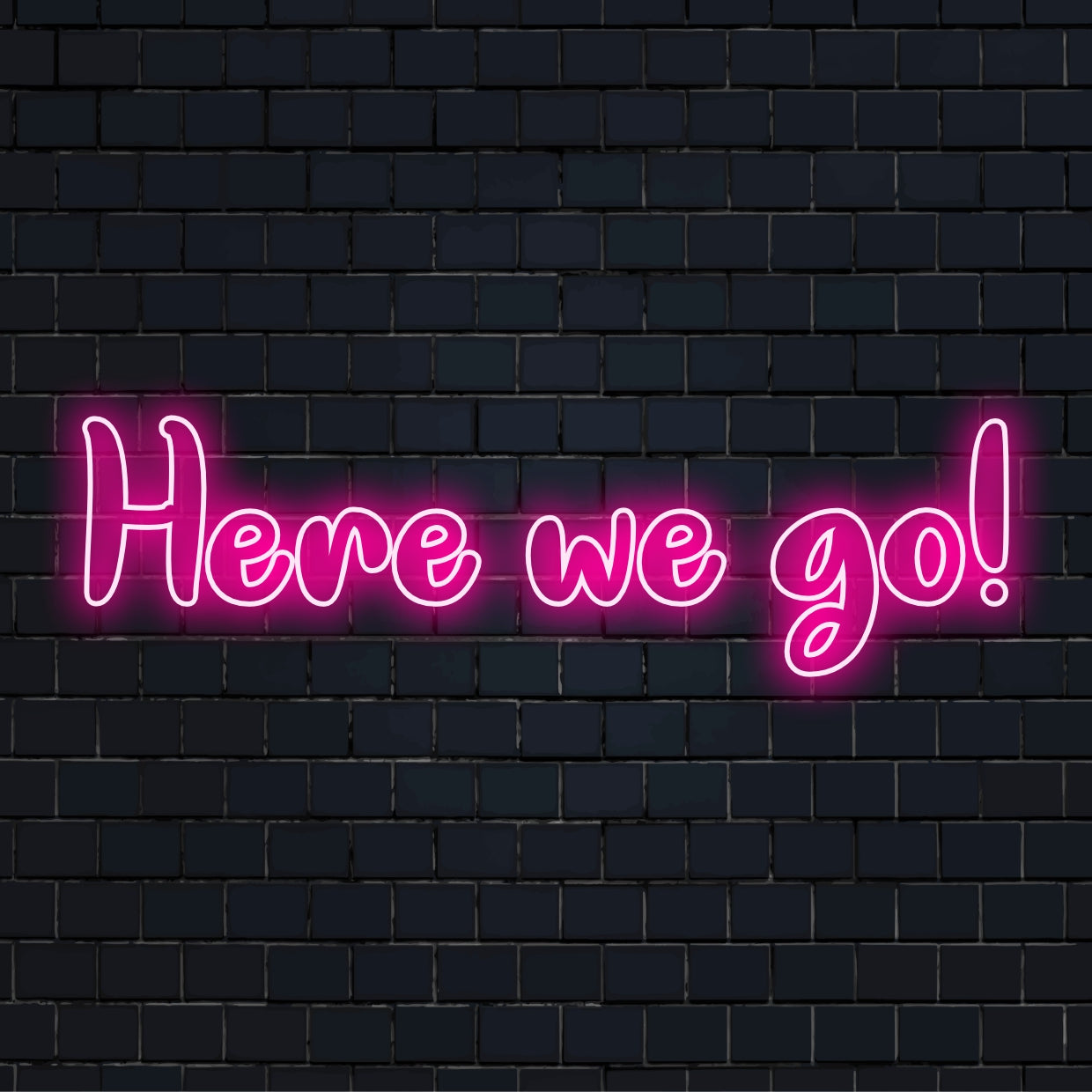 Levendig LED-neonbord met de tekst 'Here We Go', perfect voor een energieke inrichting en een inspirerende sfeer.