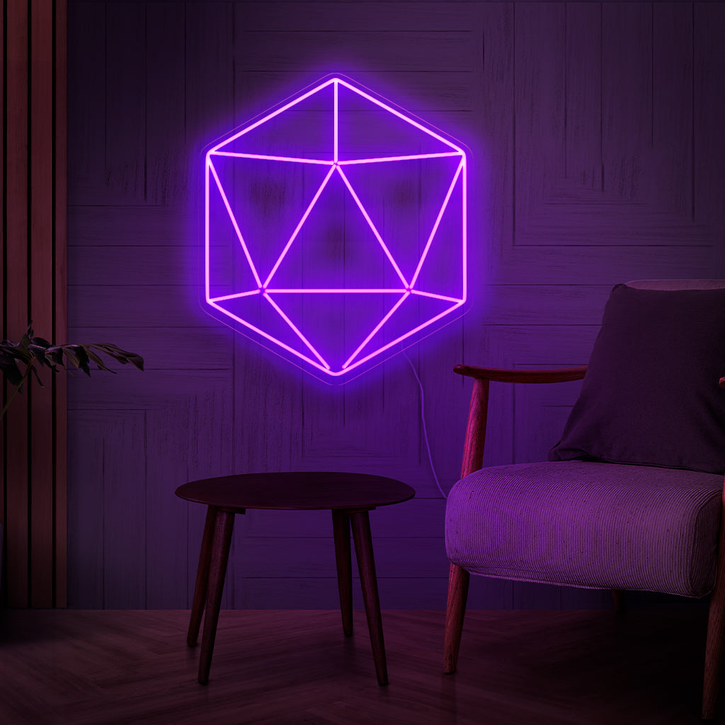"Hexagon Neon Sign" - Een moderne en geometrische toevoeging, die de eenvoud en elegantie van zeshoekige vormen laat zien voor ruimtes die minimalistische en abstracte ontwerpen waarderen.
