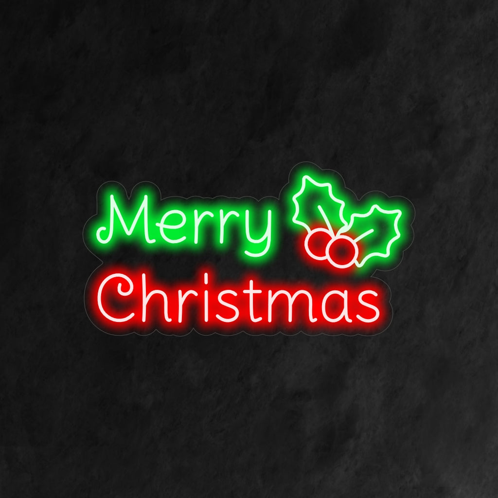 "Holly Merry Christmas Neon Sign" is een traditionele en feestelijke toevoeging aan uw feestelijke interieur. Een neonlamp die het tijdloze symbool van hulst in de spotlights zet.