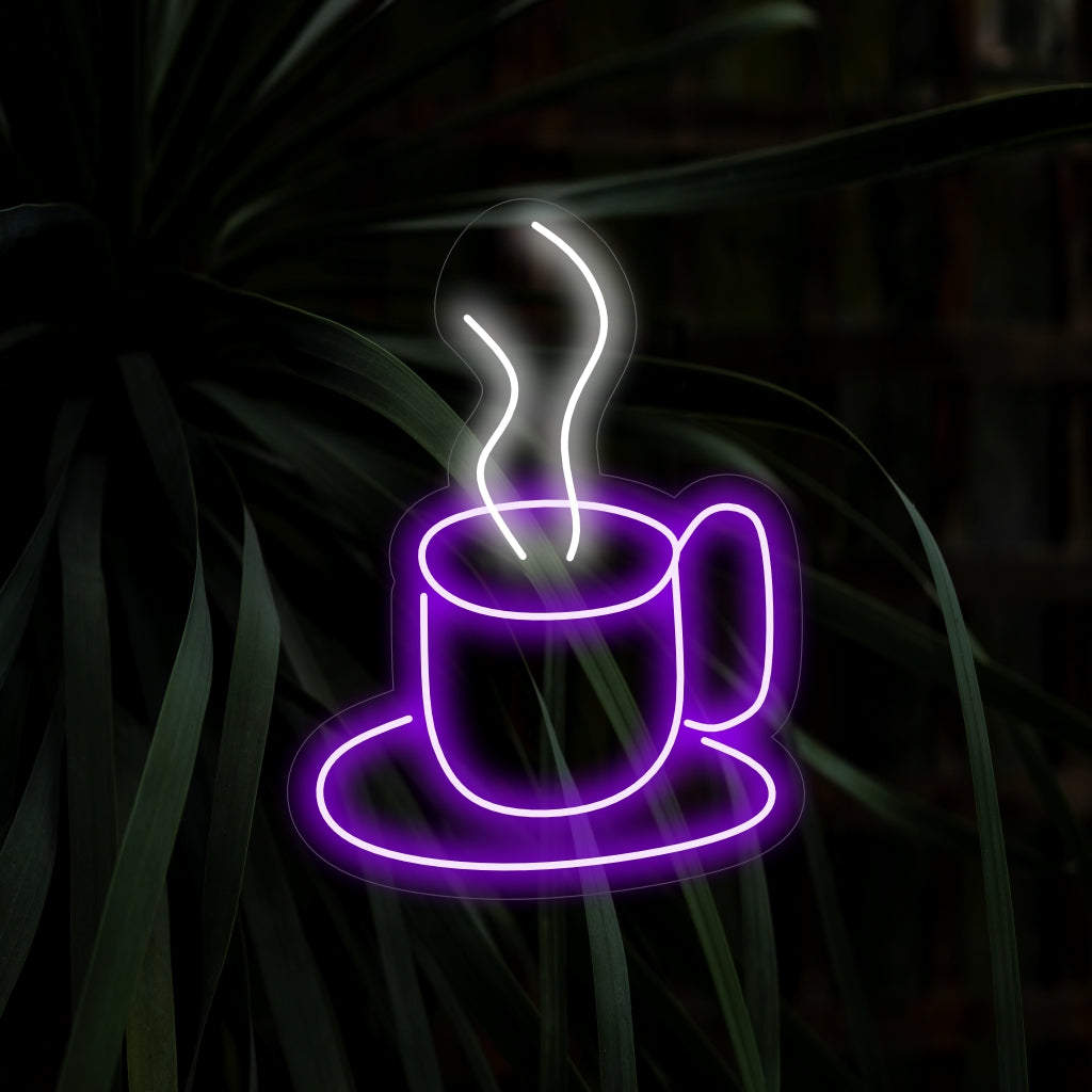 "Hot Coffee Cup Neon Sign" - Een warme en uitnodigende aanvulling voor koffiebars, met een dampende koffiekop voor een gastvrije en comfortabele sfeer in gezellige hoekjes.