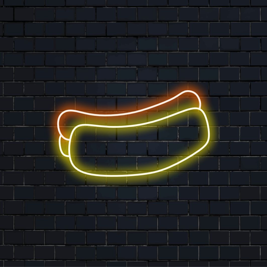 "Hotdog Neon Sign" is een heerlijke en retro toevoeging aan het interieur van uw restaurant. Een neonlamp die het klassieke symbool van een heerlijke hotdog in de spotlights zet.
