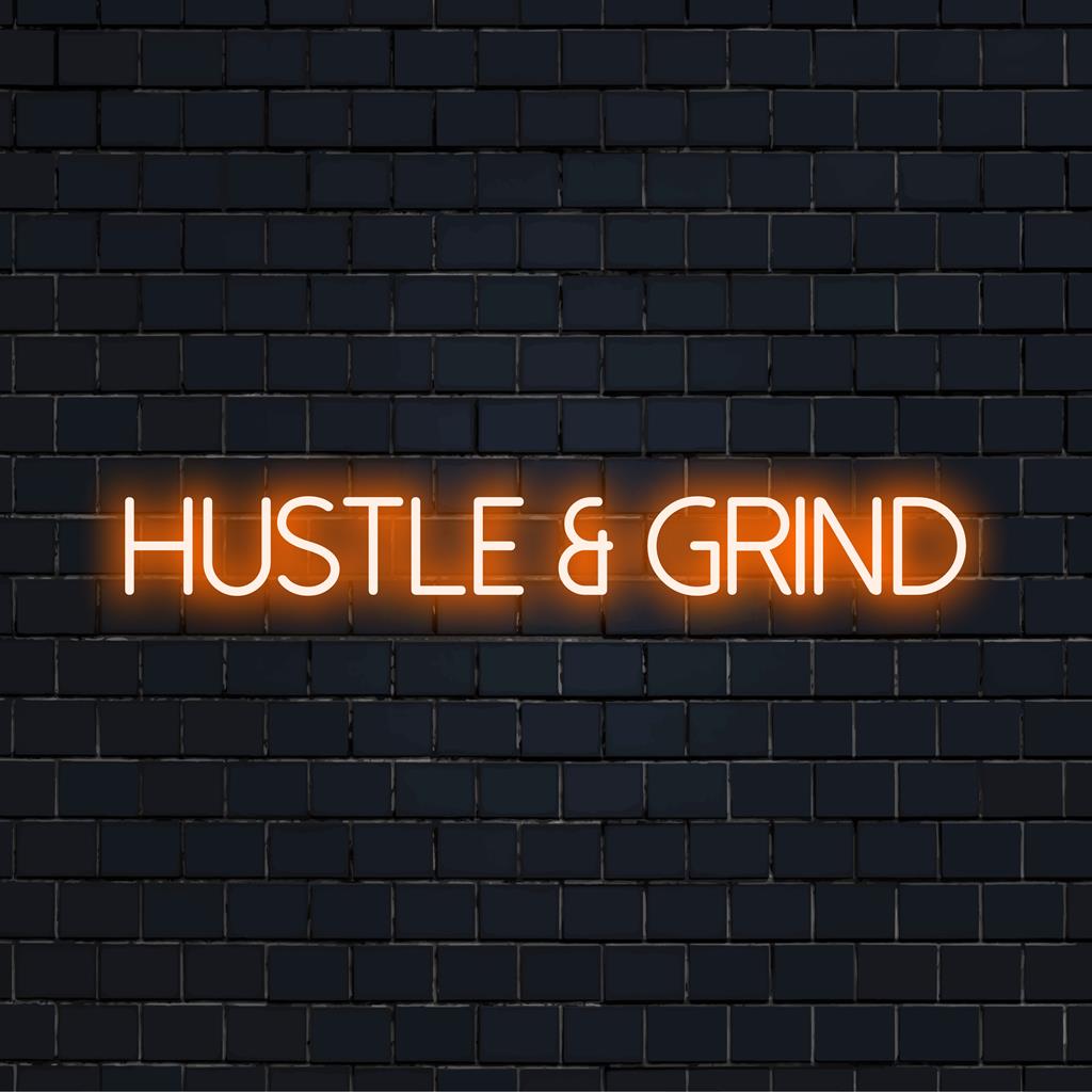 Op maat gemaakt 'Hustle And Grind' LED-neonbord, levendige, motiverende decoratie, inspirerende lichtgevende kunst voor elke ruimte.