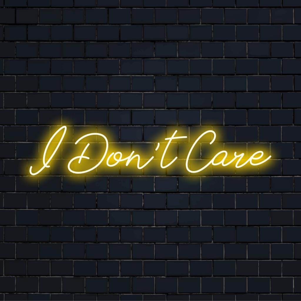 Het op maat gemaakte I Don't Care LED-neonbord straalt trendy neonlicht uit, perfect voor gepersonaliseerde neondecoraties en sfeer.