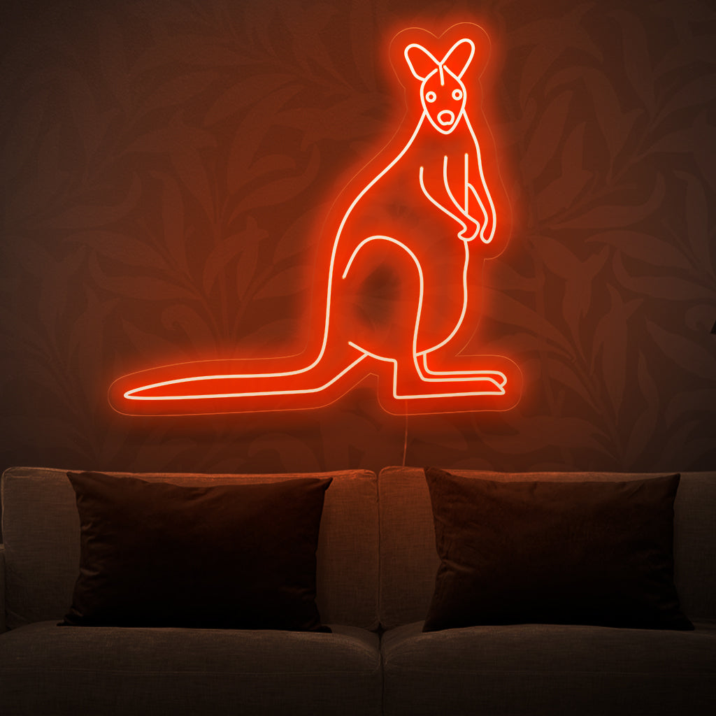 "Kangaroo Neon Sign" - Geef je ruimte een speelse energie met dit neonbord met een vrolijke kangoeroe in levendige kleuren. Perfect voor ruimtes die vreugde en levendigheid uitstralen.