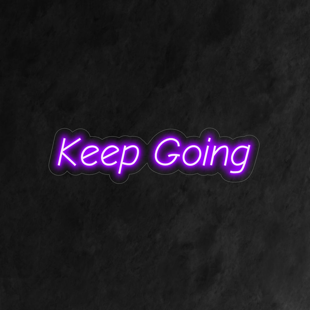 "Keep Going Neon Sign" straalt motivatie en positiviteit uit, perfect voor ruimtes die een extra boost kunnen gebruiken.