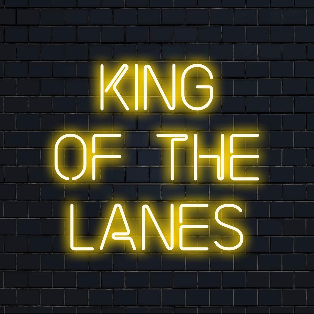 Op maat gemaakt LED-neonbord: King Of The Lanes met bowlingkegelsontwerp, perfecte neonverlichtingsdecoratie voor liefhebbers van bowlingbanen.