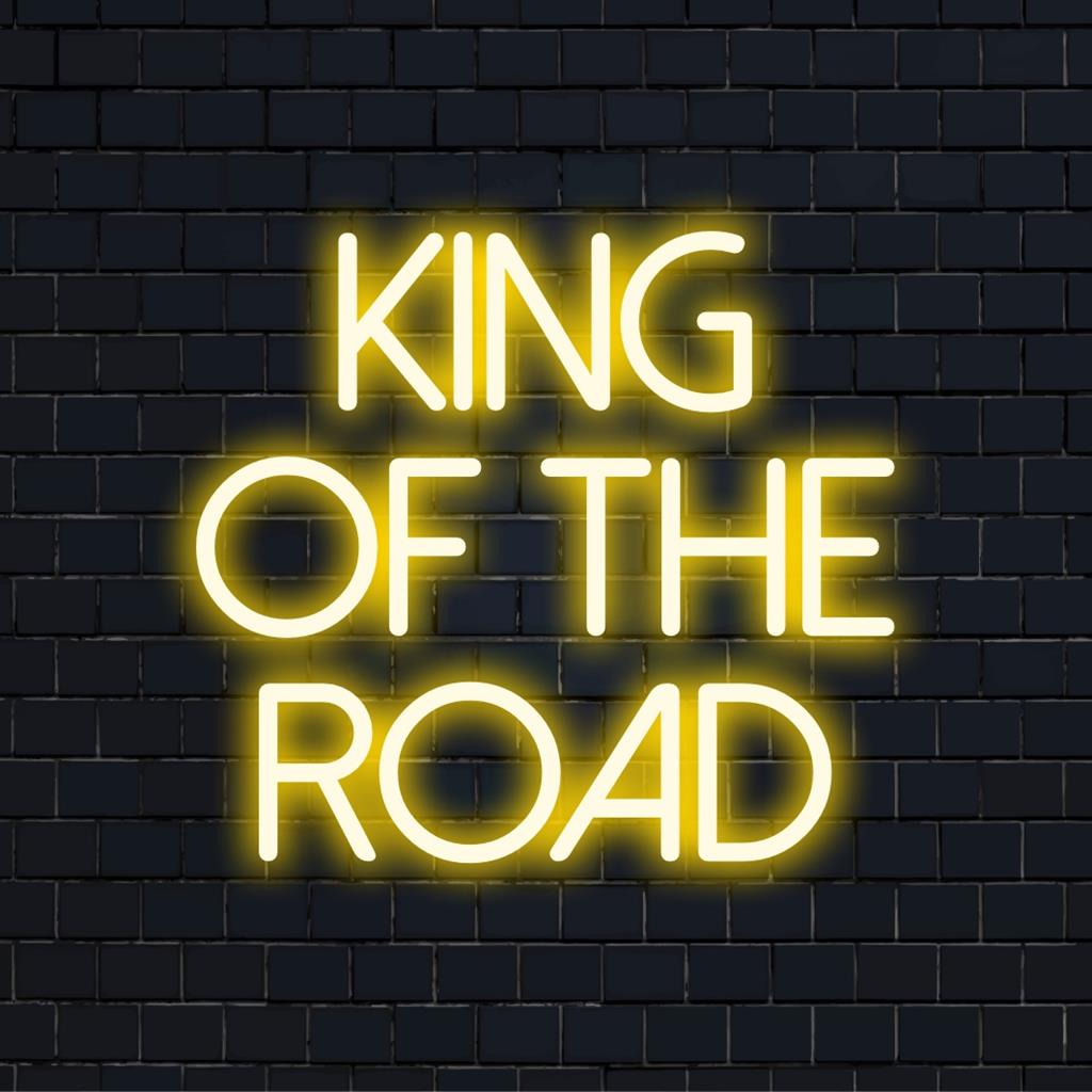 Op maat gemaakt King Of The Road LED-neonbord, perfecte neonverlichtingsdecoratie, gepersonaliseerde wandkunst voor fietsliefhebbers.