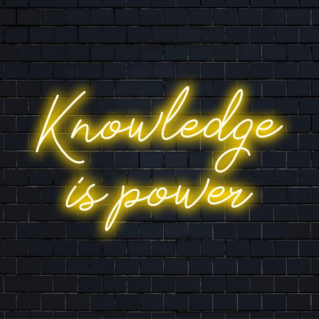 Knowledge Is Power in helder, handgemaakt LED-neon: een opvallend, op maat gemaakt bord voor inspirerende wandkunst en decoratie.