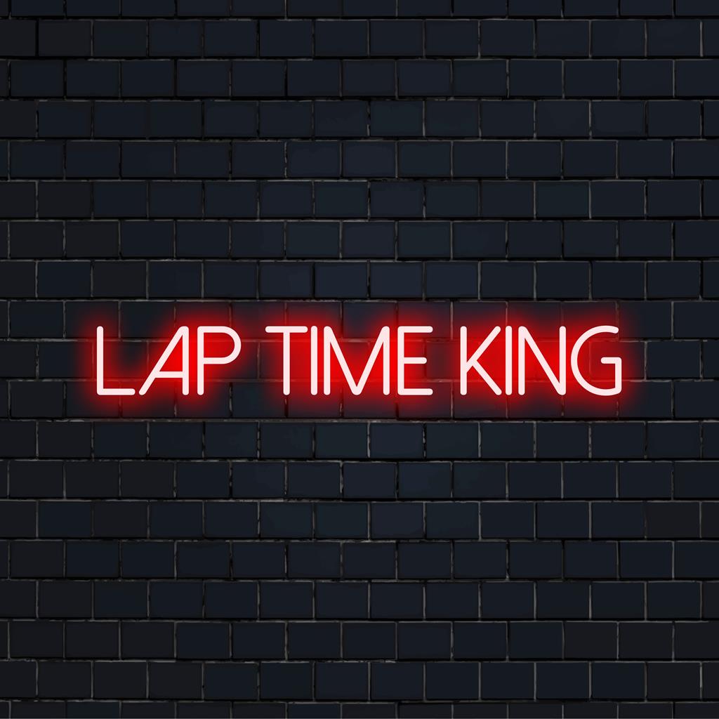 Schitterend LED-neonbord met Lap Time King erop, perfect voor levendige en gepersonaliseerde neonmuurdecoratie.