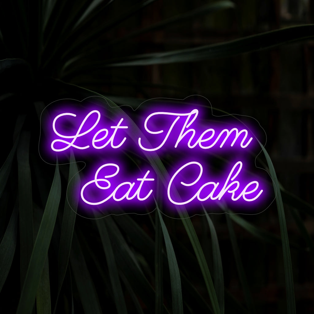 "Let Them Eat Cake Neon Sign" is een speelse en verrukkelijke toevoeging aan uw evenementenruimte of bakkerij. Een neonlicht dat de zoete en feestelijke sfeer uitstraalt van genieten van de geneugten van het leven.