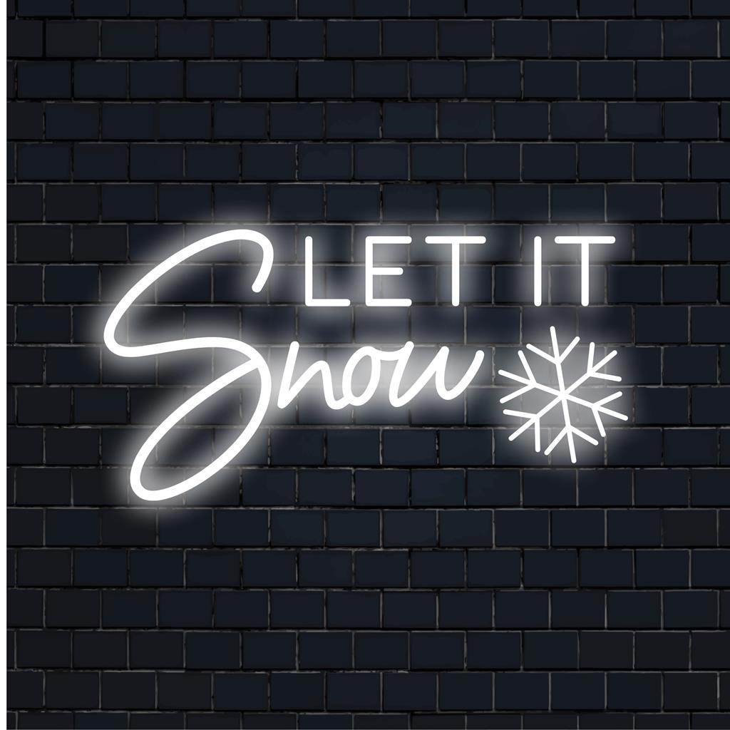 Let It Snow LED-neonreclameontwerp met op maat gemaakte, helderwitte letters, de perfecte neonlichtdecoratie voor een winterse sfeer.