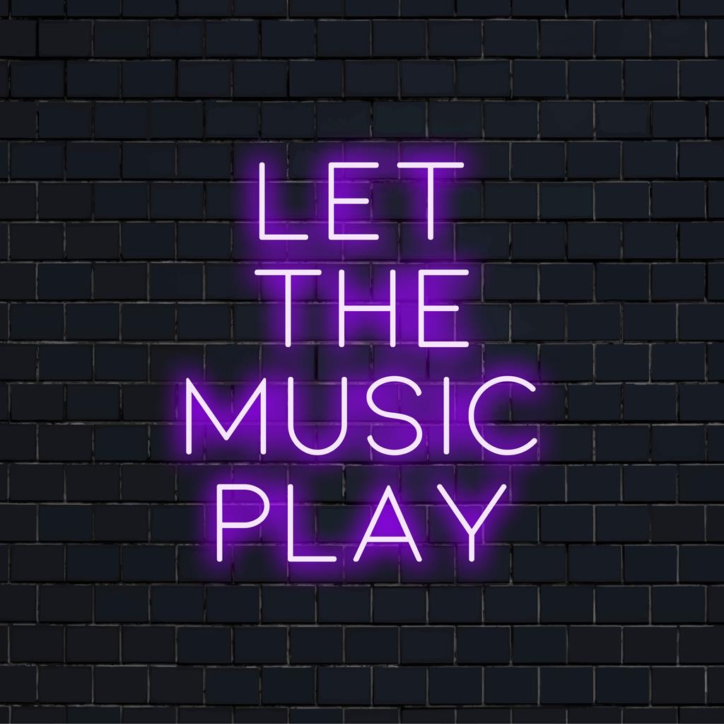 Een op maat gemaakt LED-neonbord met de tekst Let The Music Play, perfect om elke ruimte een levendige charme te geven.