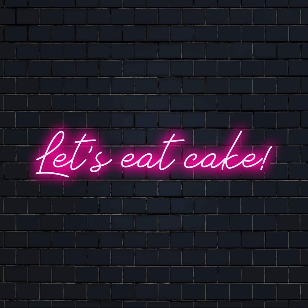 LED-neonbord met de Let's Eat Cake!-boodschap in felle kleuren; perfect voor een unieke decoratie of een gepersonaliseerd statement.