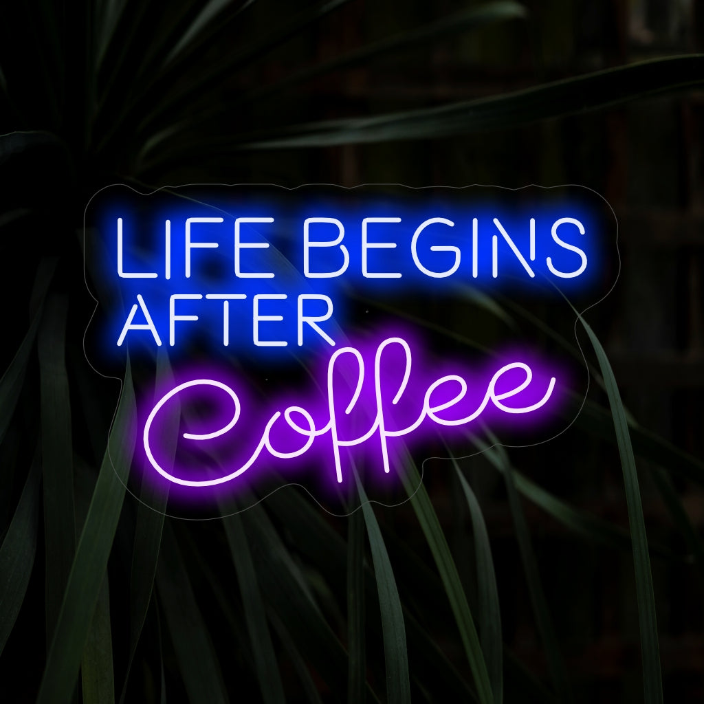 "Life Begins After Coffee Neon Sign" - Een perfecte aanvulling op je gezellige koffiehoekje, met een warme en uitnodigende sfeer. Een neonlicht eerbetoon aan de vreugde die met elke slok koffie begint.