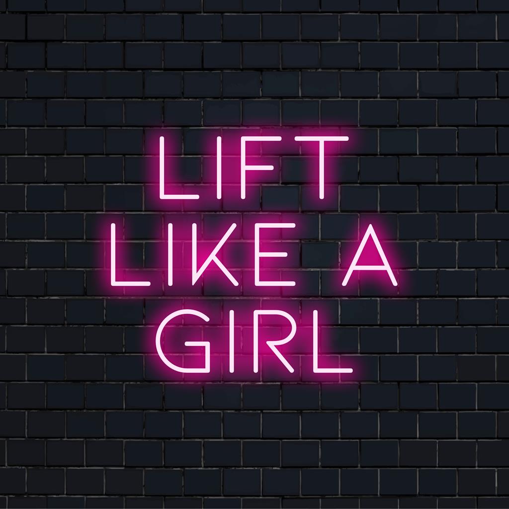 Levendig, op maat gemaakt LED-neonbord met de tekst Lift Like A Girl, perfect voor inspirerende trainingszones met kleurrijke neondecoraties.