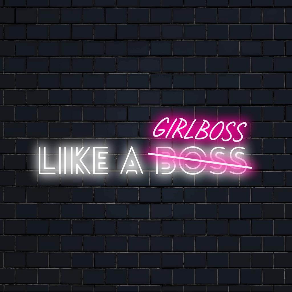 Op maat gemaakt LED-neonbord met de tekst Like A Girlboss in levendige kleuren, perfect voor moderne inrichtingen en motiverende displays.
