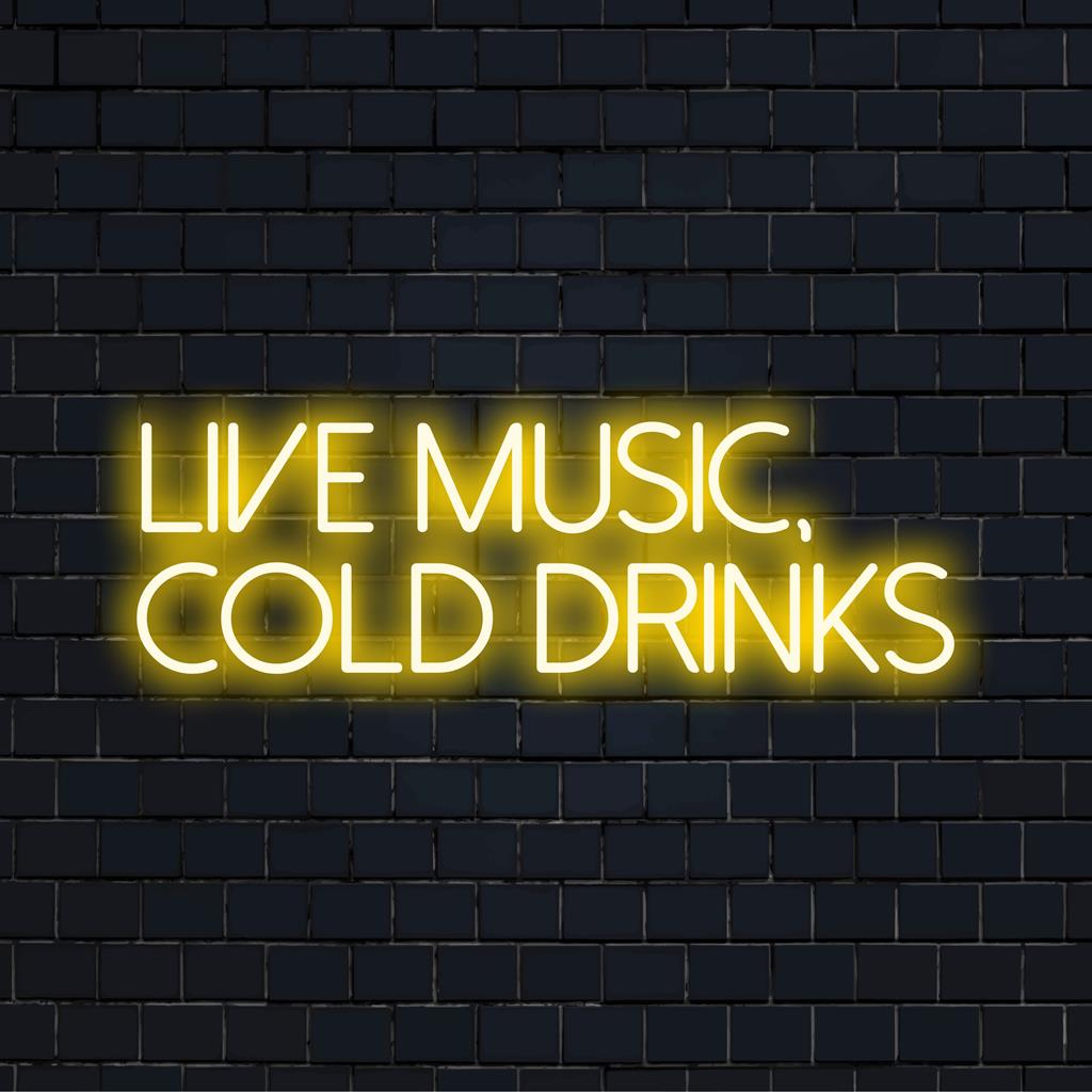 Fel led-neonbord met de tekst Live Music, Cold Drinks, ideaal voor levendige locaties en thuisbars. Neonlichtdecoratie.