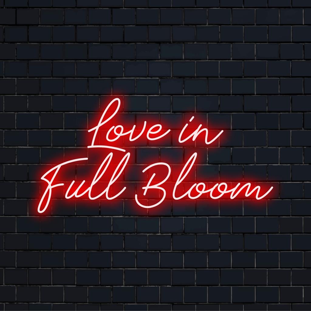 Op maat gemaakt LED-neonbord in levendige kleuren, Love In Full Bloom, ideaal voor neonmuurkunst en gepersonaliseerde neondecoraties.