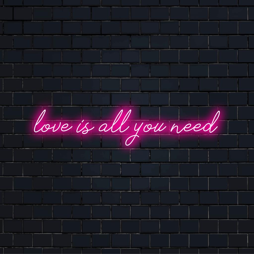 Op maat gemaakt Love Is All You Need neonbord met levendige LED-verlichting, perfect als gepersonaliseerde neon quote-kunstdecoratie.