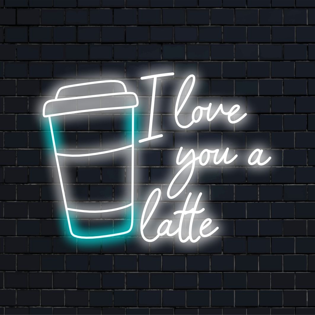 Op maat gemaakt LED-neonbord met de tekst Love You A Latte in levendige kleuren, perfect voor een unieke decoratieve sfeer.