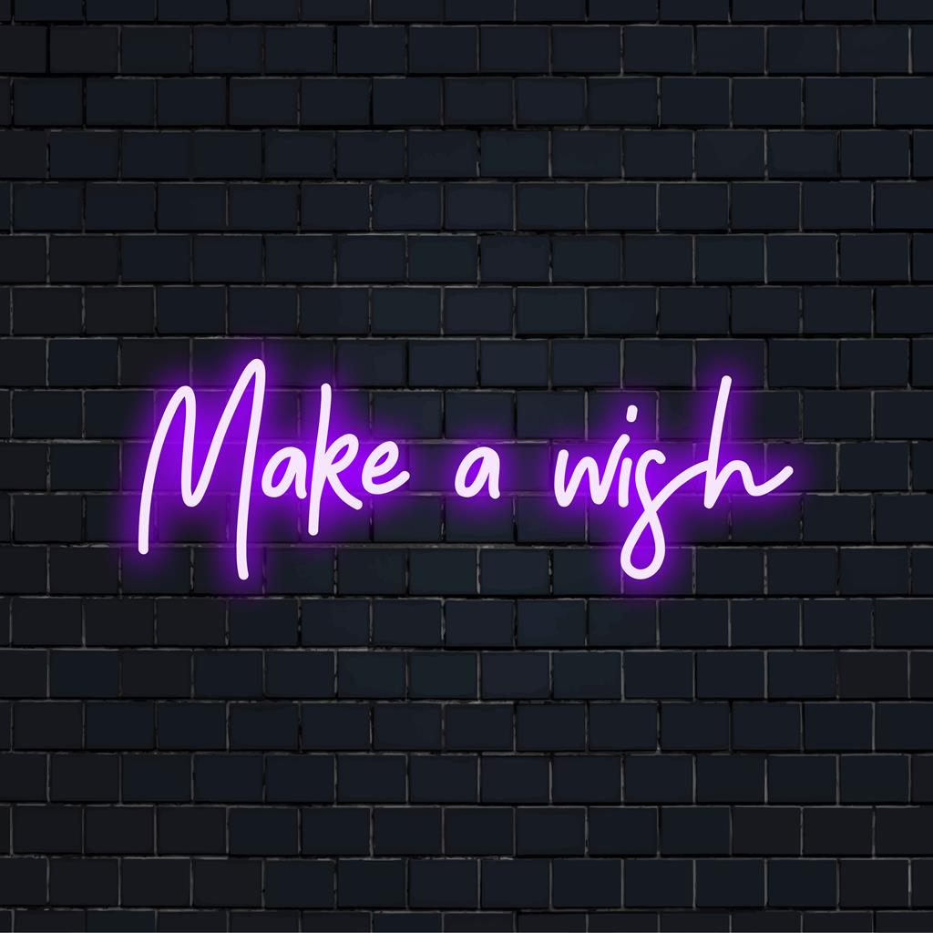 LED-neonbord met de tekst Make A Wish, een combinatie van woorden en kunst voor een levendige decoratie en persoonlijke verlichting.