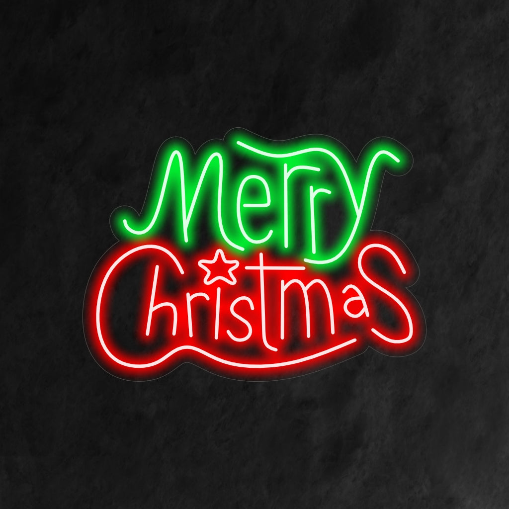 "Merry Christmas With Star Neon Sign" is een feestelijke en elegante toevoeging aan uw feestelijke interieur. Een neonlicht dat een vleugje magie toevoegt aan de kerstviering.