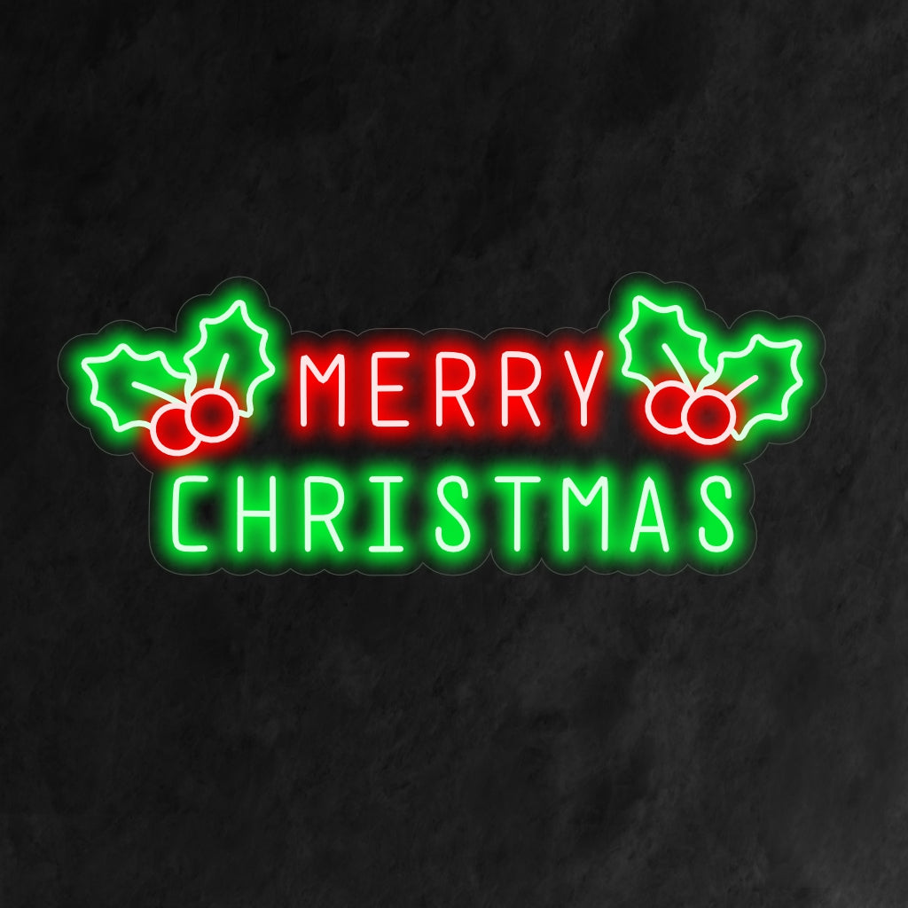"Merry Christmas with Holly Berry Neon Sign" is een feestelijke en charmante toevoeging aan uw feestelijke interieur. Een neonlamp met het klassieke symbool van hulstbessen.