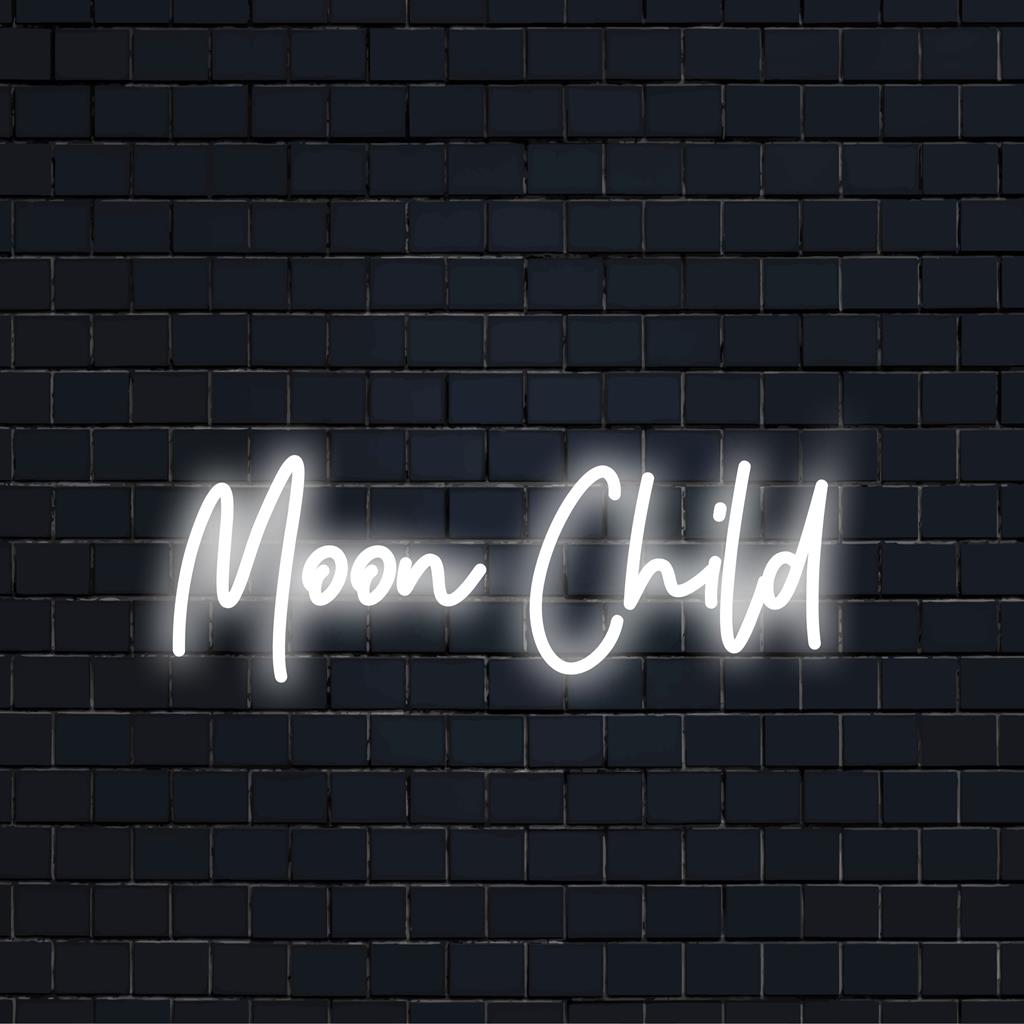 LED-neonreclame: Moon Child gloeit in levendige kleuren en combineert kosmische sferen met gepersonaliseerde woonaccessoires.