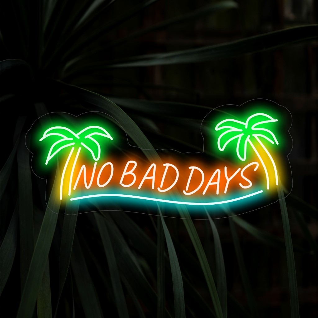 "No Bad Days Neon Sign" is een optimistische en vrolijke toevoeging, perfect voor ruimtes die positieve vibes uitstralen. Verlicht met een zonnige uitstraling!