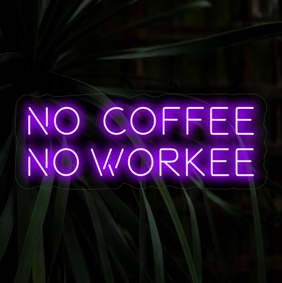 "No Coffee No Workee Neon Sign" is een speelse en humoristische toevoeging, perfect voor koffieliefhebbers en ruimtes met een vrolijke sfeer. Verlicht met koffie-geïnspireerd plezier!