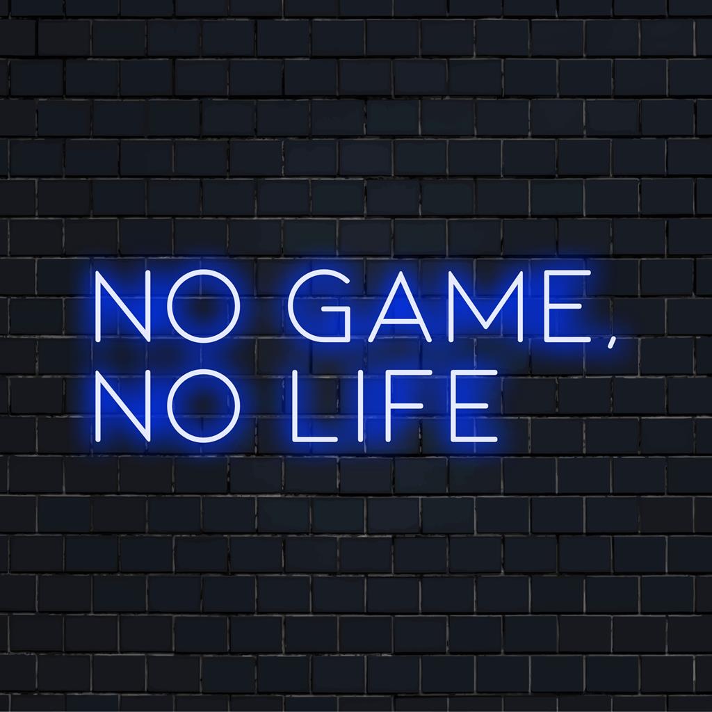 Op maat gemaakt LED-neonbord met de tekst 'No Game, No Life' in dynamische lichtweergave, perfect voor gamers en decoratieliefhebbers.