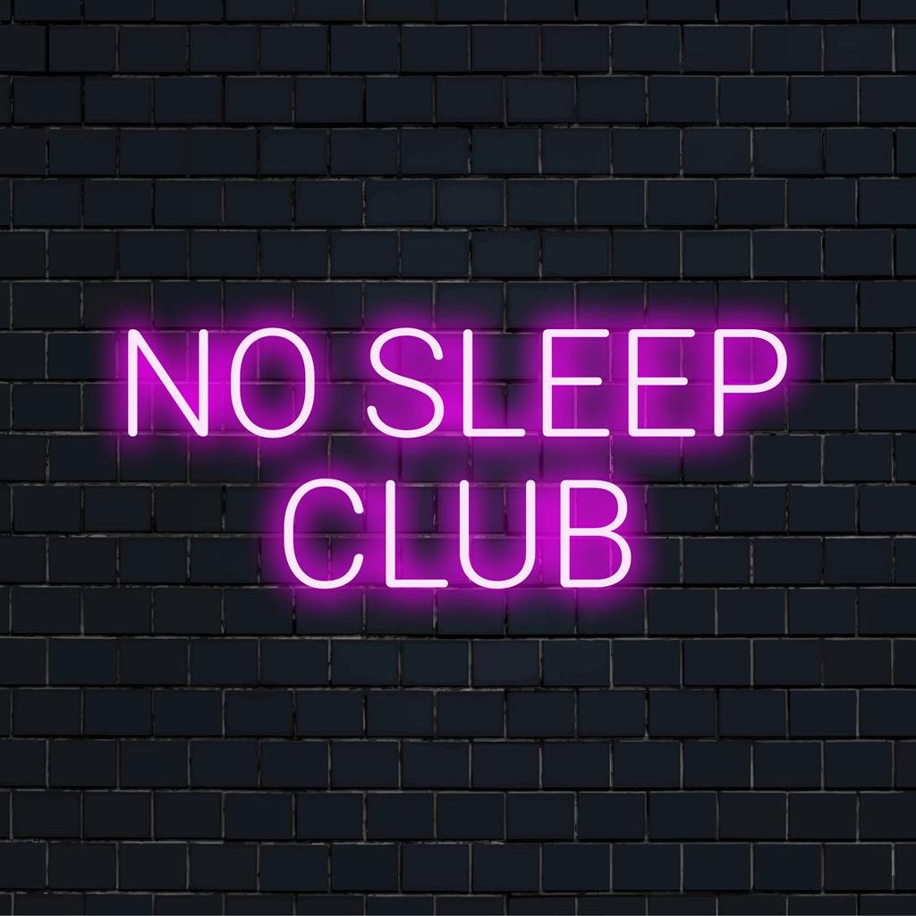 LED-neonreclame met de tekst No Sleep Club in opvallend neon, perfect voor een levendig interieur.