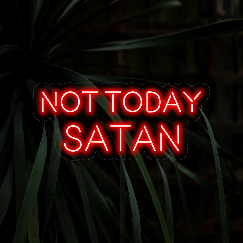 "Not Today Satan Neon Sign" is een pittige en humoristische toevoeging, perfect voor ruimtes met een speelse en luchtige sfeer. Verlicht met een vleugje ondeugende charme!