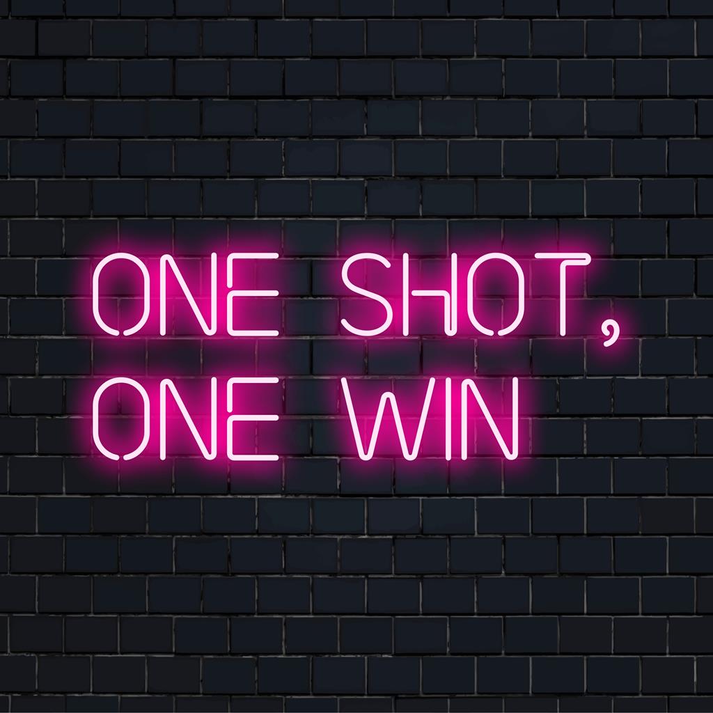 Levendig led-neonbord met de quote 'One Shot, One Win'. Ideaal als decoratie en inspirerende wanddecoratie. Ontwerp op maat.