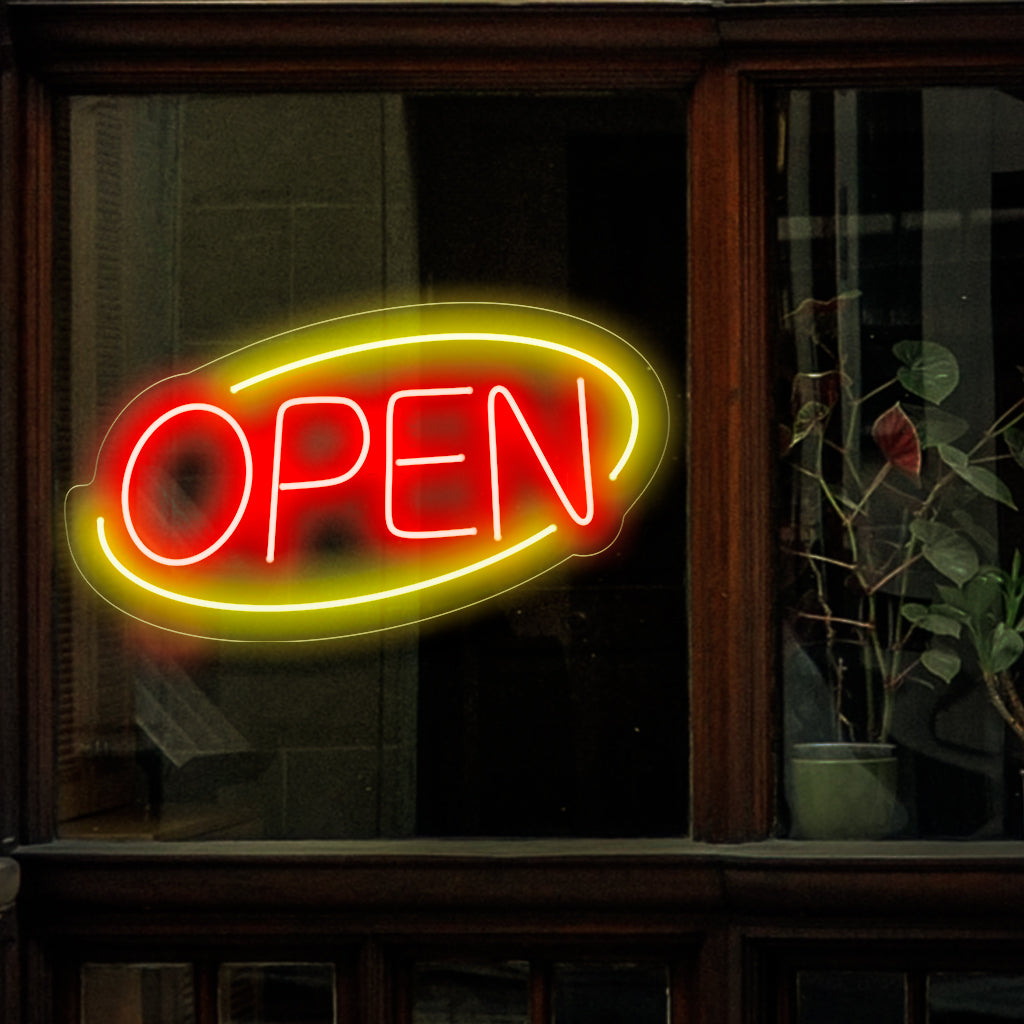 "Open Neon Sign" is een klassieke en uitnodigende toevoeging, perfect voor bedrijven die hun beschikbaarheid willen laten zien. Verlicht met een uitnodigende gloed!